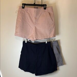 Set of 3 Women's Casual Shorts - Pink & Gray Twill, Navy Linen